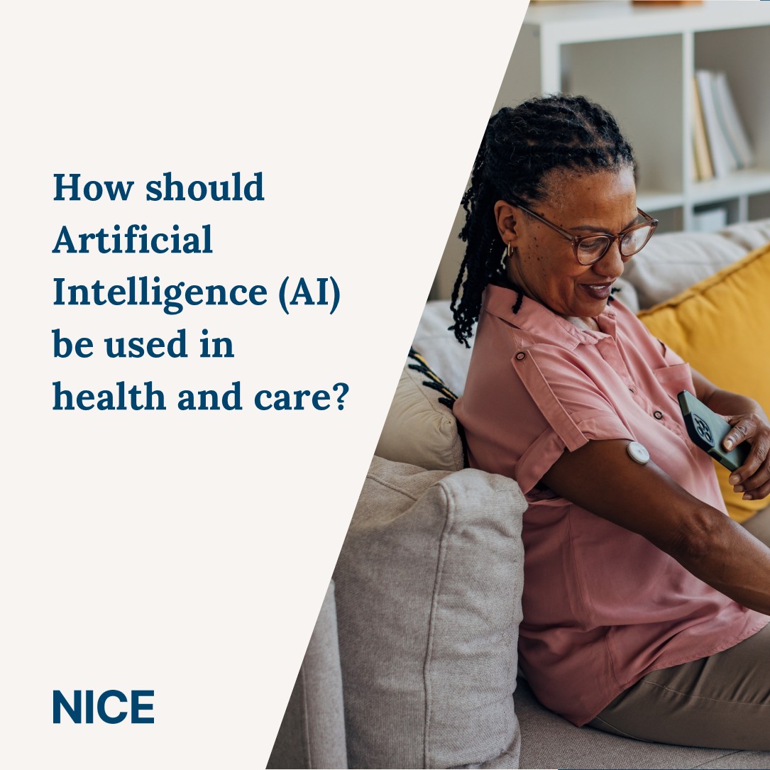 NICEComms's tweet photo. As AI becomes more common across health and care, public trust matters. 

That's why AI is the focus of our next NICE Listens dialogue, exploring the values and principles people want to see shape its use: https://t.co/jVq4ledTmM https://t.co/BcpHoRBpw1