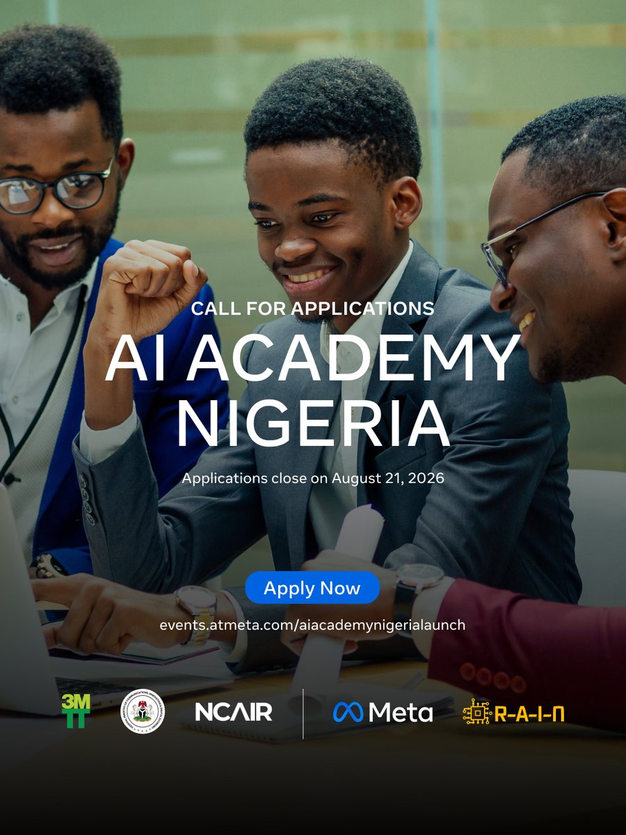 3MTTNigeria's tweet photo. Applications for AI Academy Nigeria are officially OPEN! Take your AI skills to the next level and build the future of tech.

Deadline: Aug 21, 2026
Apply: https://t.co/bCYKjFAfCU

#3MTTNigeria #AIAcademyNigeria #TechInNigeria https://t.co/aPqRSz44Md