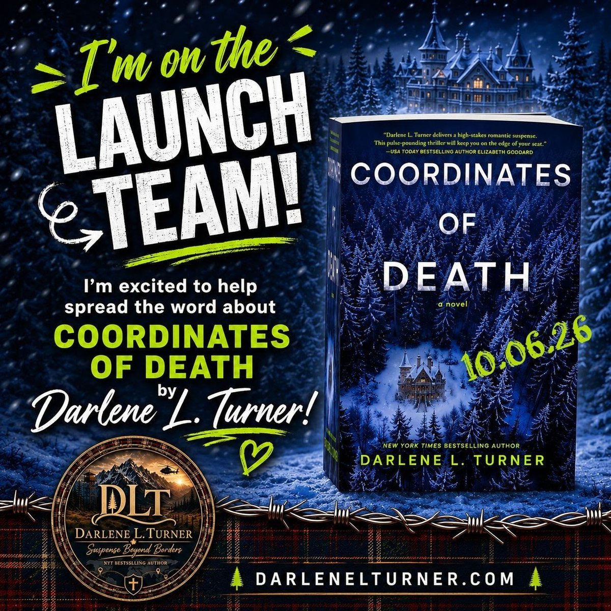 JoyBurk78304224's tweet photo. I'm thrilled to be part of Darlene L. Turner's launch team for her upcoming romantic thriller, Coordinates of Death!
If you love page-turning suspense, danger, and a story that keeps you guessing, you'll definitely want this one on your radar!
@darlenelturner #coordinatesofdeath https://t.co/vvkcvsPpDE