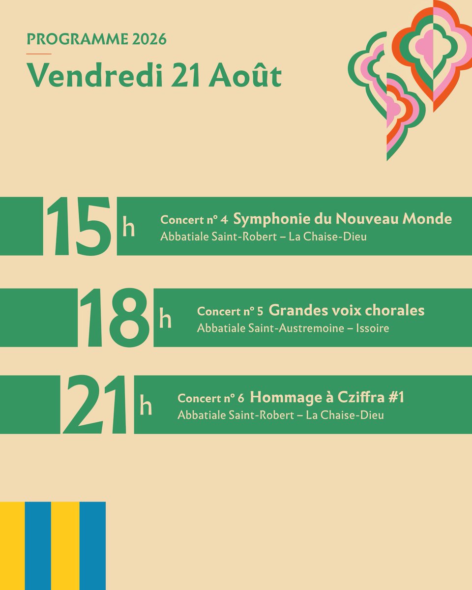 Fest_ChaiseDieu's tweet photo. [Le programme de demain au @Fest_ChaiseDieu]
👉𝙑𝙀𝙉𝘿𝙍𝙀𝘿𝙄 21 𝘼𝙊Û𝙏
#hauteloire #festivaldelachaisedieu #lachaisedieu #auvergne #musique #musiqueclassique #festival https://t.co/dPARnYoK4c
