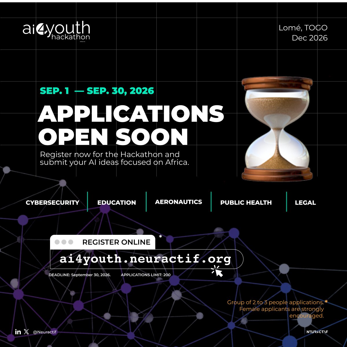 NeurActif's tweet photo. #AI4Youth Hackathon 2e édition est lancée !!
Formez une équipe de 2 à 3 personnes. 
Rassemblez vos meilleurs talents, votre créativité et rejoignez l’équipe !
La compétition sera rude. Serez-vous prêts ?
Réservez votre place dès maintenant
👉 https://t.co/I04WXBwIAV https://t.co/trXNNSDH1T