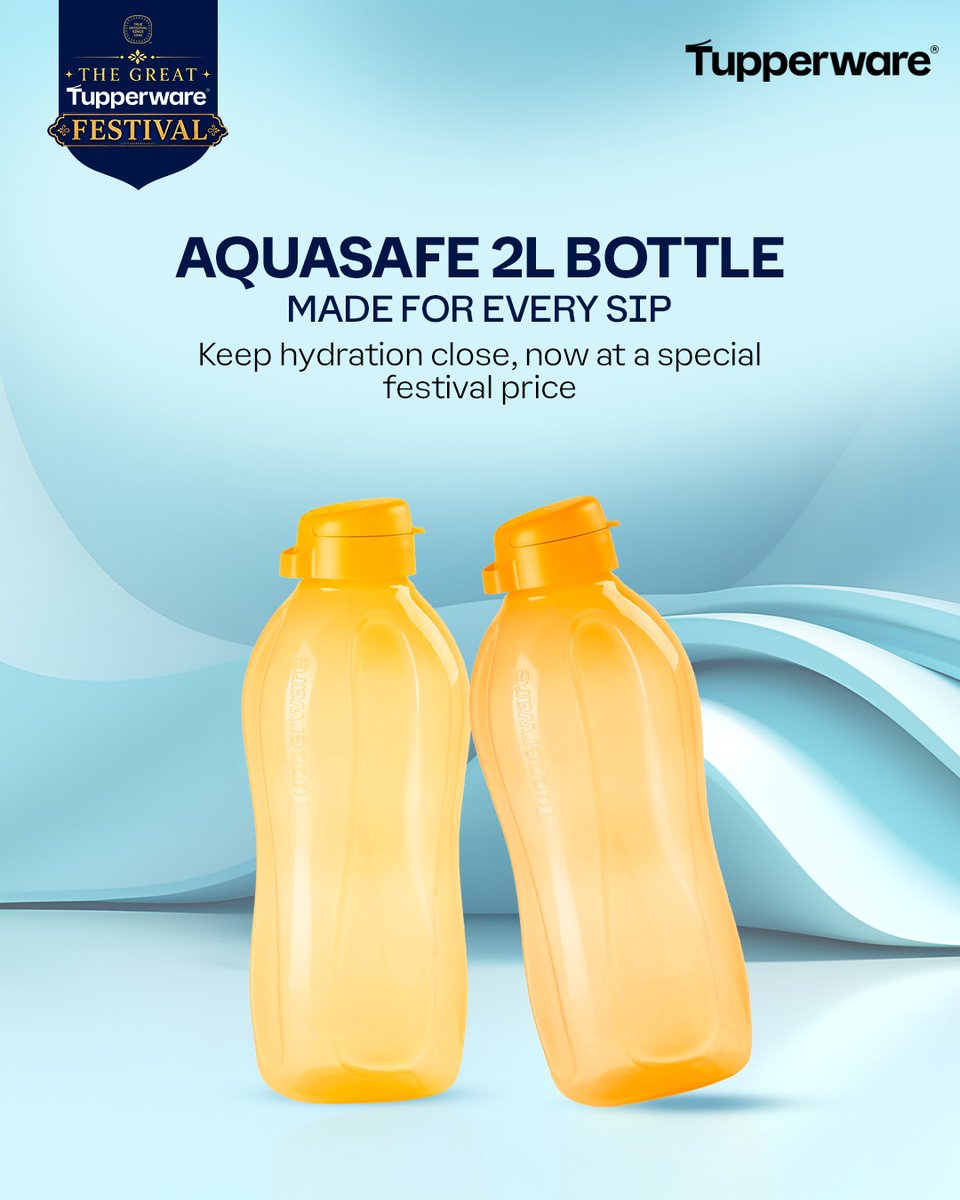TupperwareIN's tweet photo. Stay refreshed. Stay ready. 💧✨

Bring home the AquaSafe 2L Bottle at a special festival price during The Great Tupperware Festival.

Shop now at https://t.co/bTGL6QhrXw or call 1800 103 6678.

#Tupperware #TheGreatTupperwareFestival #TupperwareFestival #AquaSafe #StayRefreshed https://t.co/eWpYwMUCFl