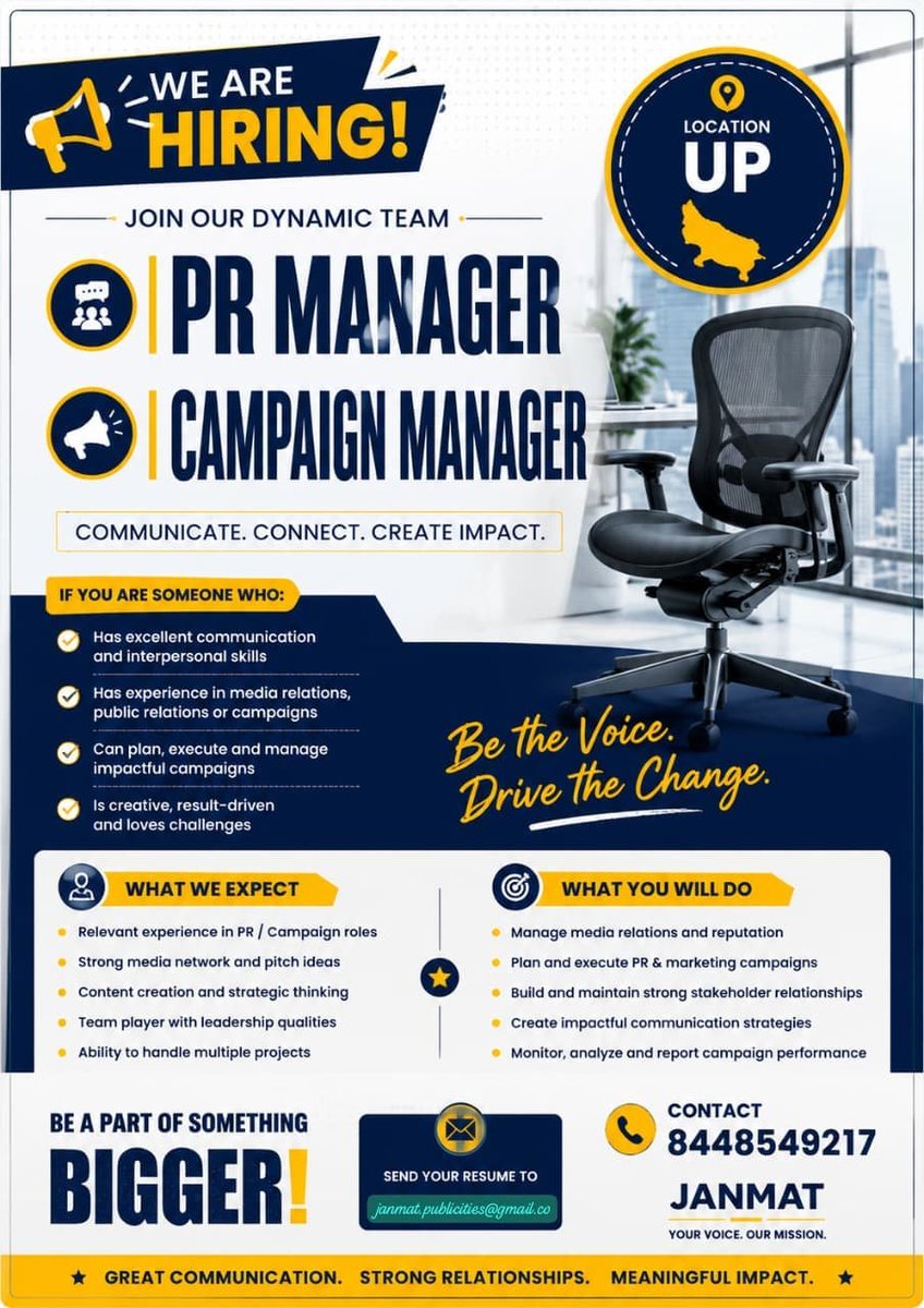 Janmat2029's tweet photo. #Hiring #PRManager #CampaignManager https://t.co/ze6jok7kEz