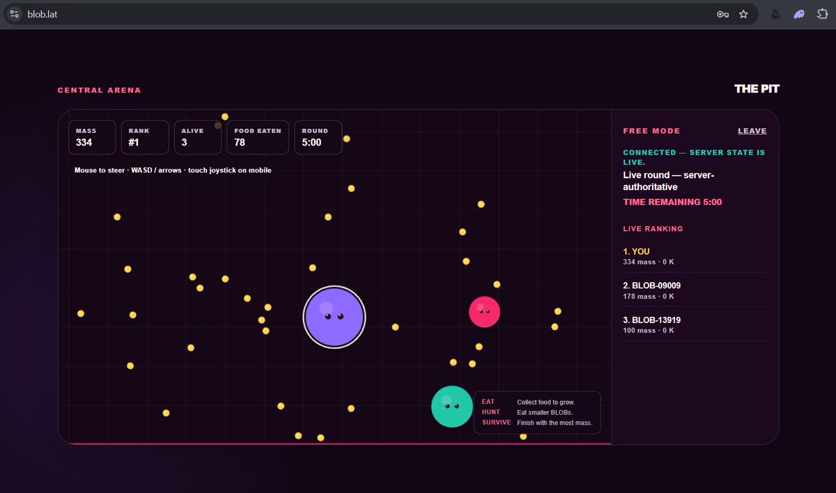 bloblat's tweet photo. A small update on BLOB. 🫧

I’ve been pretty quiet lately.

Not because BLOB is dead.
Quite the opposite.
I’ve been buried in development.

The game is evolving, the mechanics are changing, and today I finally integrated wallet connection.

The idea behind BLOB is becoming clearer:

🫧 Enter the arena.
🍽️ Eat.
📈 Grow.
💀 Survive.

A real-time multiplayer survival game where movement, timing and instinct actually matter.
Free mode will always be there.
But we're also building toward a competitive mode using USDC — where players can enter, compete, survive, and fight for the pool.
The exact mechanics are still being developed.

And honestly, that's the exciting part.

BLOB isn't supposed to be a finished idea that never changes.

We're experimenting with game mechanics, progression, competitive modes, referrals and whatever else makes the game more fun, replayable and worth coming back to.

The design will change.
The mechanics will change.
Some ideas will probably die.

That's development.

Right now I'm working a lot, and yeah — I'm pretty fucking tired.

So if I'm not replying to everyone or talking much lately, don't take it personally.

I'm just trying to actually build this thing.
Two new screenshots below. 👇
Eat. Grow. Survive.

Something is growing. 🦠

#BLOB #Solana #SolanaGaming #CryptoGaming #Web3Gaming #GameFi