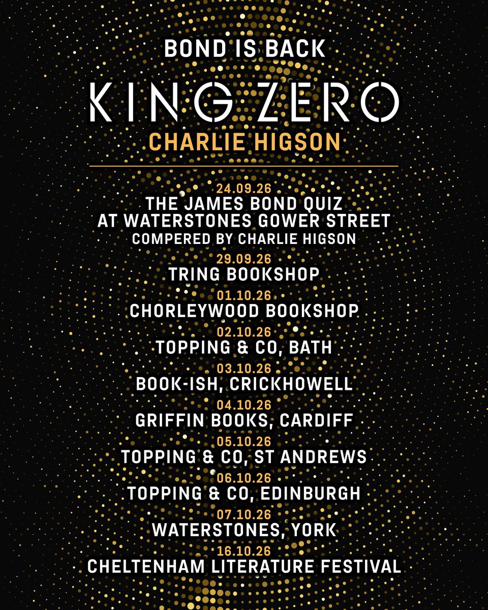 TheIanFleming's tweet photo. Get a glimpse behind the scenes of writing a Bond novel, and your copy signed, at one of @monstroso's upcoming events around the UK, to celebrate the publication of his new book King Zero.​

Find links to all Charlie's events here https://t.co/dFvwmv6Ucc, or check out our Events page at https://t.co/VJQEQKHKNQ​

#KingZero #CharlieHigson #JamesBond