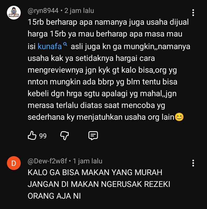 chaaaaww's tweet photo. Udah pada liat ini belum?

Jujur miris sih, ternyata masih ada food reviewer yang cara ngereviewnya begini banget.

UMKM dan dijual dengan harga 15ribu. Terus mau berharap rasanya bakal sampe level mana? Kita semua tau harga bahan, produksi, packaging, dan segala macemnya ga murah.

Kalo emang menurut kamu ga enak, ya boleh banget kasih kritik. Tapi kan bisa disampaikan dgn cara yang lebih manusiawi, tanpa bikin usaha orang yang lagi sama-sama cari rejeki jadi keliatan sebegitu buruknya.

Sedih aja. 
Jangan sampe krn kita, orang lain jadi kehilangan sumber rejekinya.