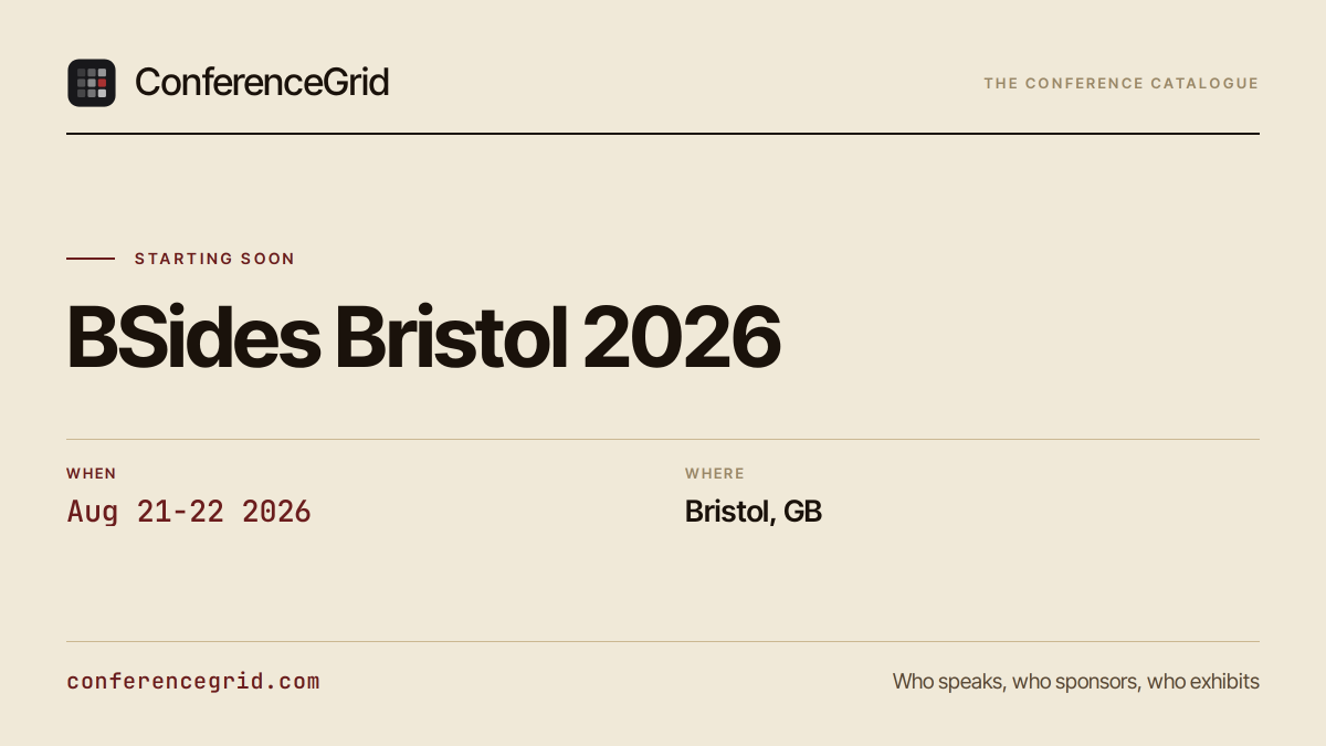 conferencegrid's tweet photo. BSides Bristol 2026 opens Friday, Aug 21 in Bristol, the UK: a community-led security event with hands-on workshops, talks, and networking. @BSIDESBRISTOL https://t.co/n39jugpwti