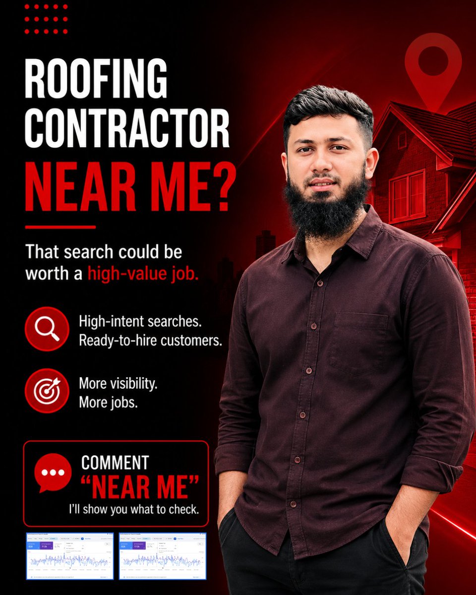 aeoexpertpro's tweet photo. “Roofing contractor near me” = high-intent customer.

If your roofing business isn’t showing in Google Maps, your competitor may get the call.

Check your:
• GBP
• Local keywords
• Reviews
• Maps visibility
Are you showing up?
#MijuSEO #AEOExpertPro #RoofingSEO #GoogleMaps https://t.co/hZR590nFAS