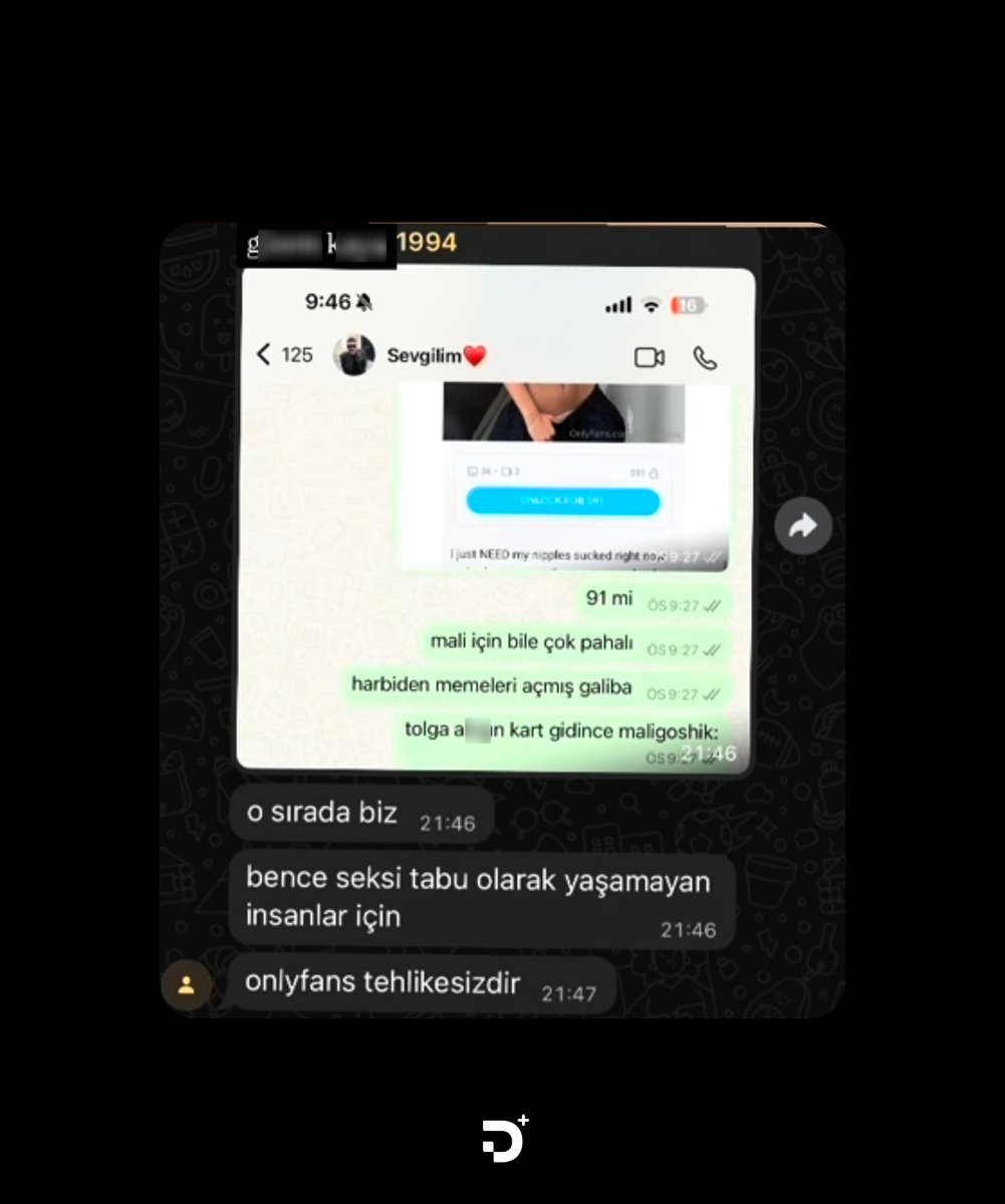 dengeplus's tweet photo. — Zeybik: "Yine de niye bir karının g..tüne bakayım özel olarak? Nasıl keyif veriyorsa anlamadım. Yarın kızımız OnlyFans açarsa ne b..k yiyeceğiz?"

+ Tolga A.'nın eşi: "O sırada Tolga'yla biz. Bence seksi tabu olarak yaşamayan insanlar için OnlyFans tehlikesizdir."