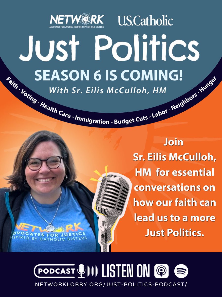 NETWORKLobby's tweet photo. Season 6 of Just Politics is dropping August 25! 🎉 
 
Host Sr. Eilis McCulloh, HM sits down with Catholic Sisters, faith leaders, academics, and students to ask the big questions: Who can afford to get sick in the U.S.? What does faith tell us about the current housing crisis? How do communities of faith address voter suppression? And what does it mean to love with faith?

Read more: https://t.co/5lbjK5AHGH