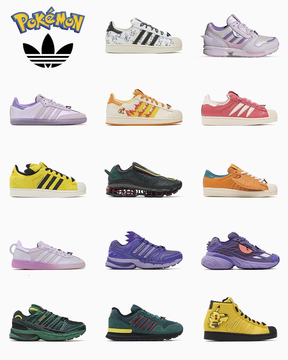 PokeRestockNow's tweet photo. COMPLETE LOOK 👀

Pokémon and adidas are teaming up for a massive 14-sneaker collection celebrating Pokémon’s 30th anniversary 🎮🔥 https://t.co/NwJFhfinLd