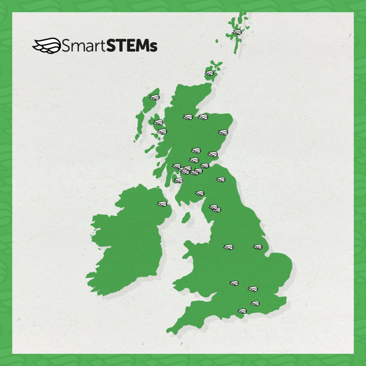 SmartSTEMs's tweet photo. From Orkney to England, Belfast and everywhere in between. This is just a snapshot of where we’ve been, with new locations being added all the time as we connect young people with STEM.

Thank you to the incredible partners, volunteers, venues, and schools working alongside us. https://t.co/LjHF0bXNQW