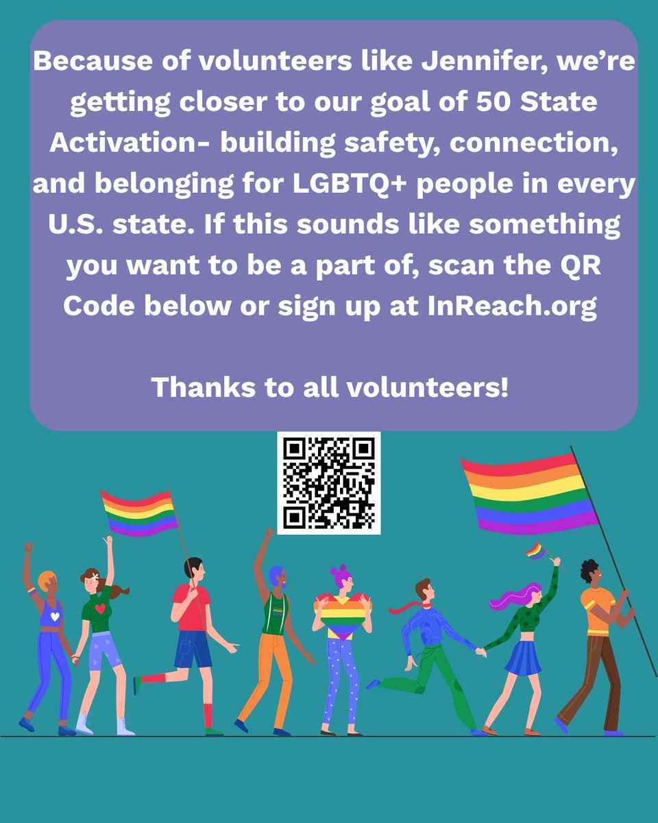 weareinreach's tweet photo. Meet Jennifer from Texas. Her journey with InReach started through her son and grew into connection, community, and impact. Volunteers like Jennifer are helping LGBTQ+ people find affirming resources nationwide. Join us: https://t.co/eAGMeHBPz1 
#VolunteerStories https://t.co/7hYaPtzi5j
