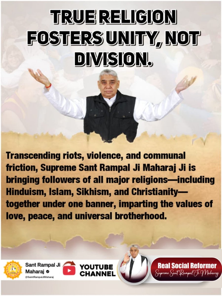 AJIT52240's tweet photo. #जगत_उद्धारक_संतरामपालजी
Opposition to Corruption and Bribery
Followers of Sant Rampal Ji Maharaj are encouraged neither to give nor accept bribes. The stated objective is to promote an honest and corruption-free society.
Sa News YouTube Channel https://t.co/iGH7378MeP