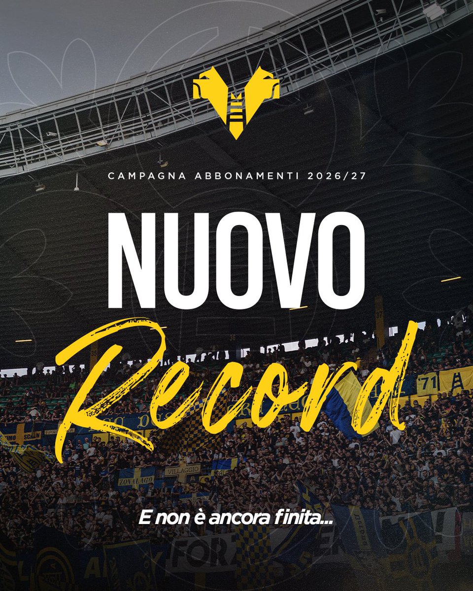 HellasVeronaFC's tweet photo. VERONESI TUTI QUANTI: È RECORD! 💛💙

Abbiamo ufficialmente superato quota 11.564 abbonati, il numero più alto di sottoscrizioni in Serie B stabilito nella stagione 2012/13. GRAZIE A TUTTI ✨

E non è ancora finita: la campagna abbonamenti continua! 🎟️

#HVFC #DaiVerona #WeAreHellas