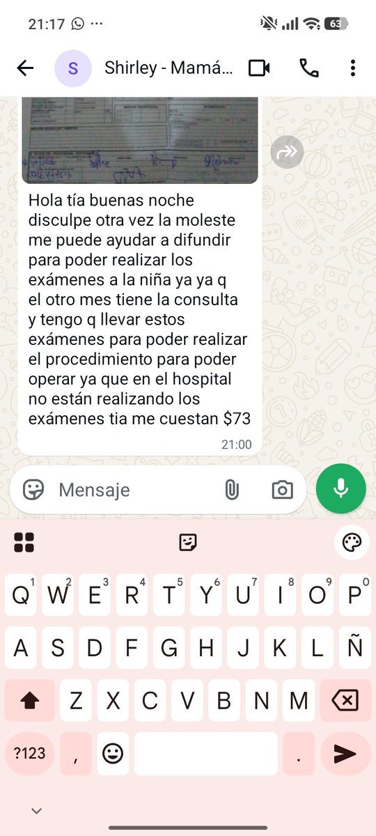 karenisabelM's tweet photo. Julieth es paciente oncólogica, la van a operar a inicios de septiembre. Necesita hacerse unos exámenes porque en el hospital no hay 🥺 sin los exámenes($73) no la operan. 
Quién pueda ayudarnos les agradecería.
Info: 0986765985 
RT🙏
@Voycomopuedo @GonzaloAlbanM @JayJayTi https://t.co/ymGH9BOTeZ