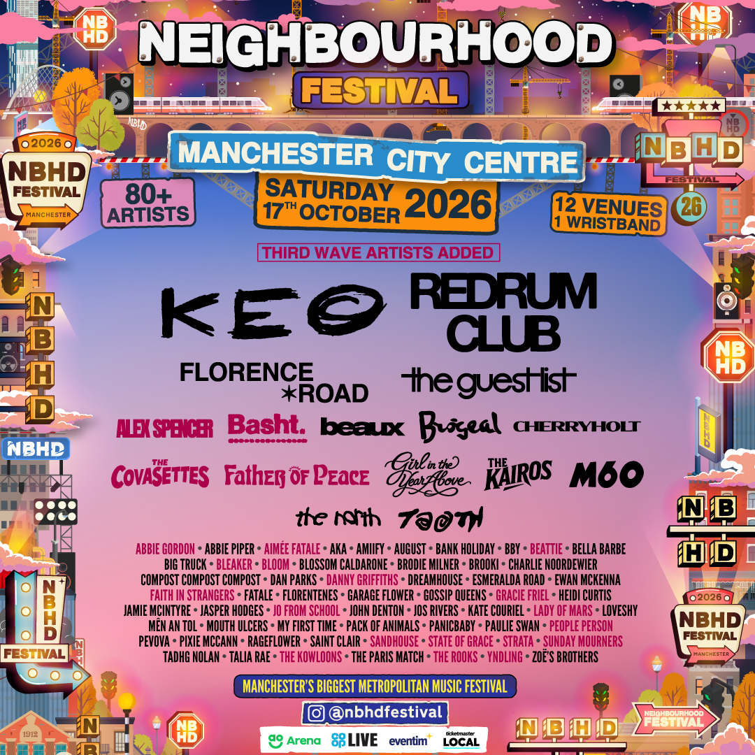 NBHDFestival's tweet photo. MORE NAMES FOR NBHD 2026 💥
@alexspencerUK @Bashtofficial @TheCovasettes Father of Peace and many more added to the line-up. 

Tickets are on sale now! Get yours from the link in our bio. 🎟️ https://t.co/ghJYKhUcv0
