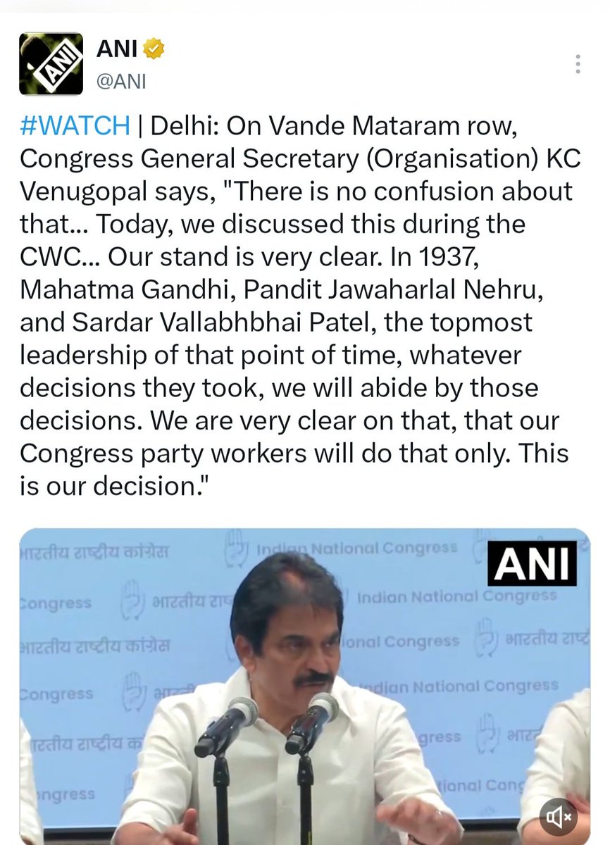 rkalia80's tweet photo. For Congress, appeasement has repeatedly come before national interest...

Muslim appeasement is nothing new for @INCIndia . Its opposition to the full rendition of Vande Mataram is merely the latest chapter in the party’s long history of disregarding institutions, national policies and even laws passed by Parliament to appease a particular section.

When the Supreme Court upheld Shah Bano’s right to maintenance, the Rajiv Gandhi government used its brute parliamentary majority to dilute the judgment and appease religious conservatives.

When Parliament enacted the CAA to grant citizenship to persecuted minorities from neighbouring Islamic countries, then Congress governments in Punjab, Rajasthan and Madhya Pradesh passed resolutions against it- as though partisan state governments could veto a law enacted by Parliament on a Union subject.

When NEP 2020 offered a common national vision for transforming education, the Congress government in Karnataka scrapped its implementation merely because it had been introduced by the @narendramodi government.

And now, Congress has rejected the full rendition of Vande Mataram, clinging to the same 1937 compromise that divided the National Song.

The pattern is unmistakable: whether it is a Supreme Court judgment, a law passed by Parliament, a national education framework or the National Song, Congress repeatedly places vote-bank appeasement and hostility towards the Centre above institutional respect and national interest.