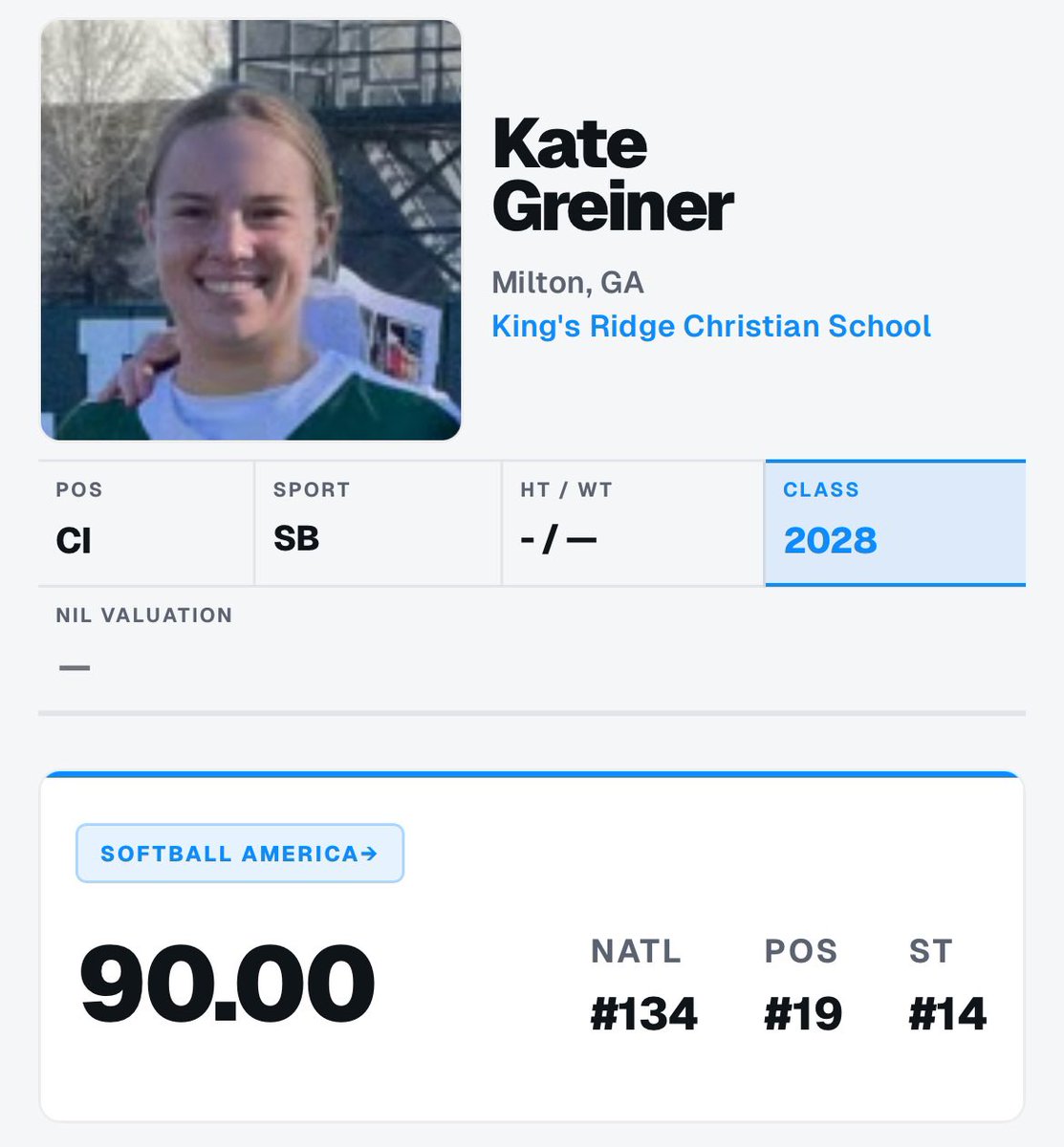 kgreiner16's tweet photo. Thank you @SoftbalAmerica for identifying me in both your spring and recent Top 150 rankings as a 4-star athlete. So blessed to be ranked among this stacked 2028 class! @DickeyVallery @MABRZO @GaImpactVallery @LineDsoftball @SoftbalAmerica
@ExtraInningSB @BradyVernon @los_stuff @notarabledays @CoachJenMac