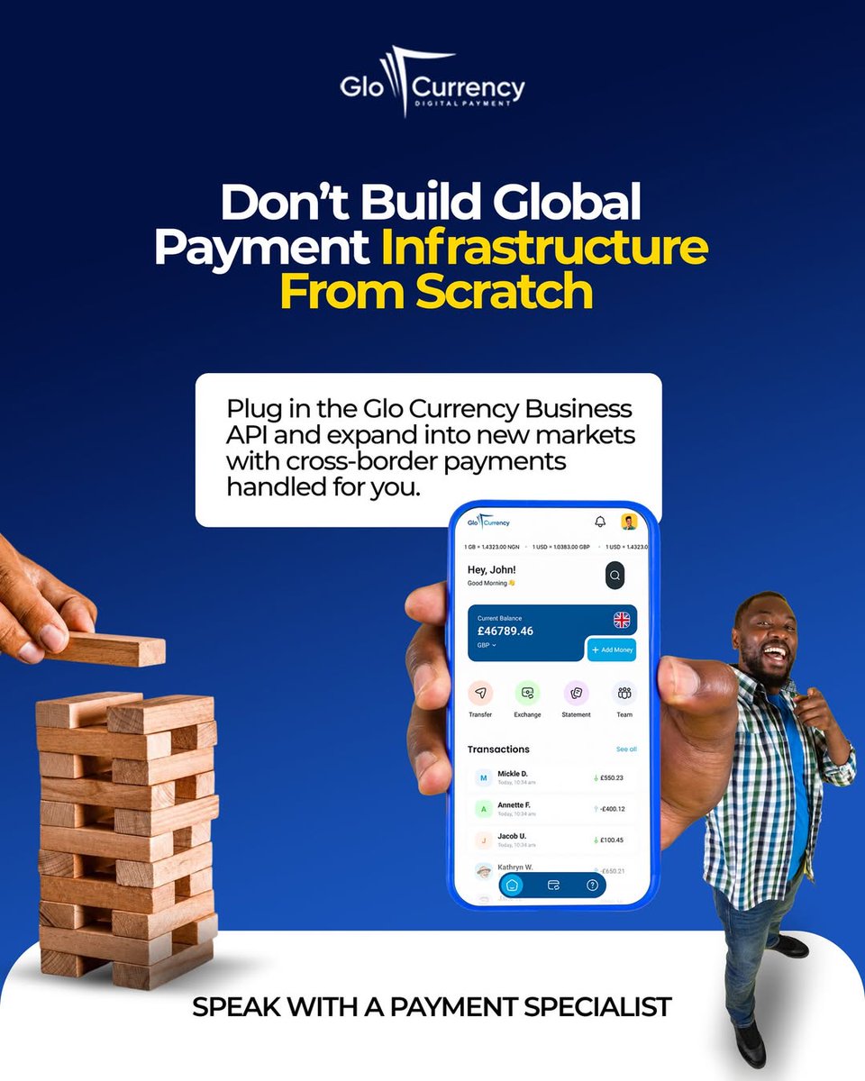 GloCurrency's tweet photo. Don’t build global payment infrastructure from scratch.
Plug in the Glo Currency Business API and expand into new markets with payment capabilities designed to support your growth.

• Named virtual accounts in GBP, USD, EUR and CAD
• Payment collection services
• FX conversion
• Global payouts
• Treasury and settlement capabilities
• Embedded and white-label payment solutions

Build on infrastructure designed for growing fintechs, marketplaces, payroll platforms, SaaS businesses and other technology companies.

Speak with a payment specialist and explore the Glo Currency Business API here:
https://t.co/yiNWw3tSPR