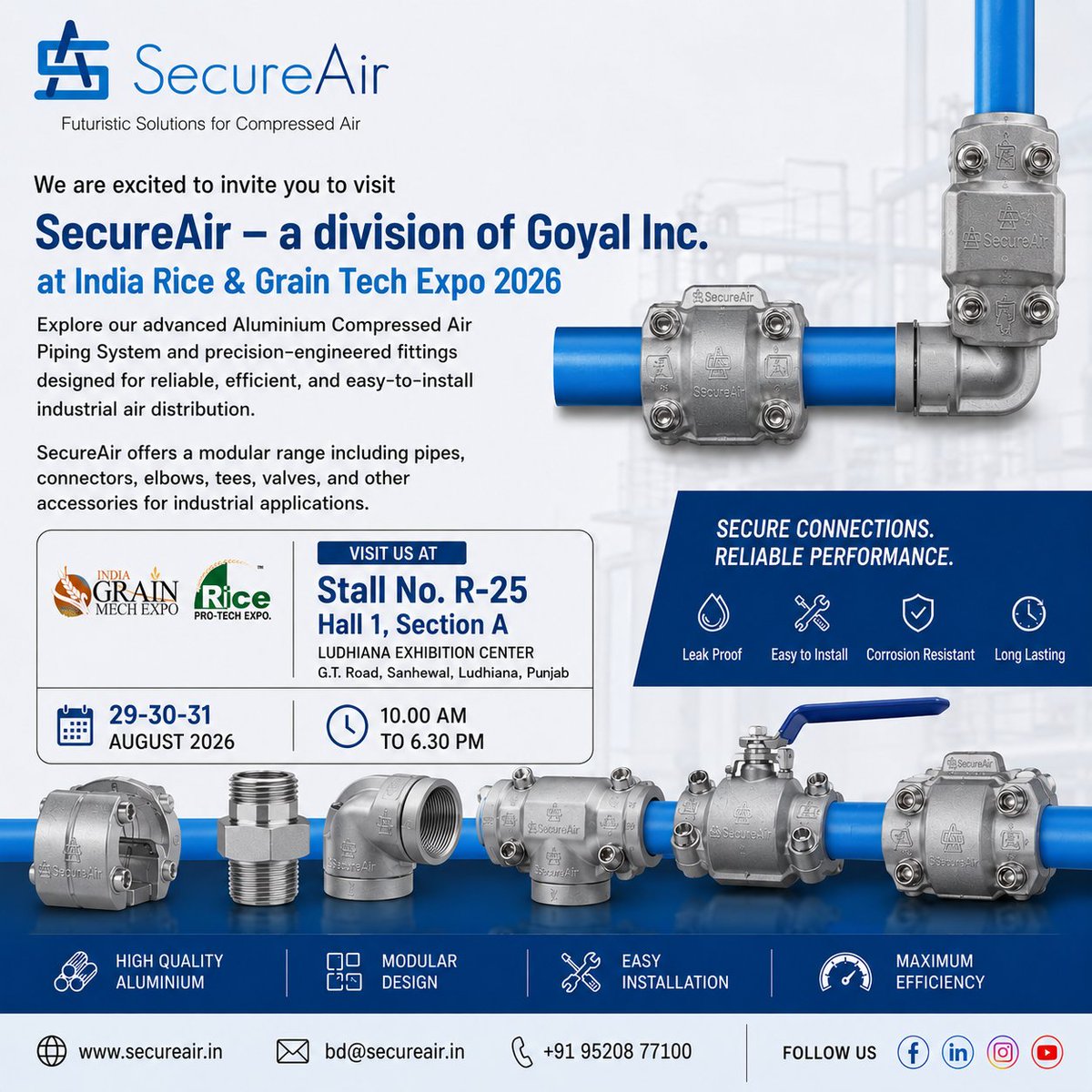 secureair_'s tweet photo. Smarter Air Distribution Starts with the Right Piping System
Your compressed air network should do more than simply move air.
It should help your operations achieve reliable performance,efficient airflow,quick installation,and long-term durability.
 bd@secureair.in
+91 9520877100 https://t.co/BSrwun46pD