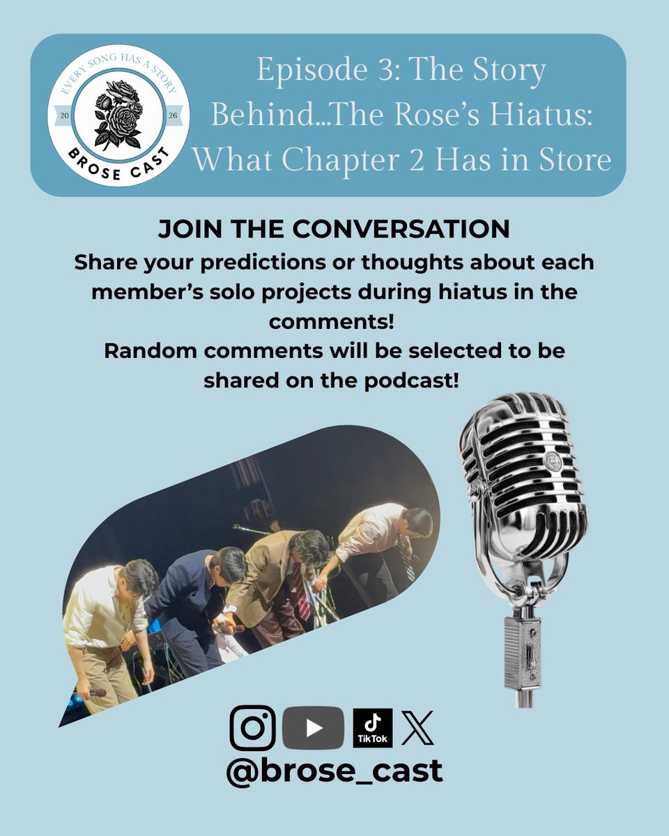 brose_cast's tweet photo. BROSE Cast EP3 coming soon! JOIN the CONVERSATION for a chance to have your comment featured on the podcast!
#therose #therosehiatus https://t.co/HHTQgTncuQ