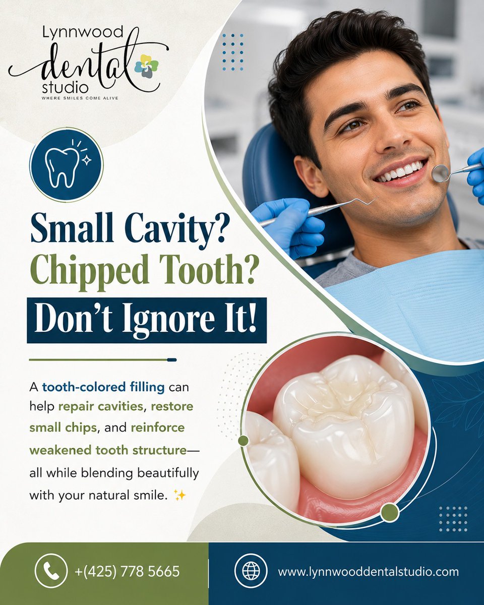 LynnwoodStudio's tweet photo. 🦷 Small Cavity? Chipped Tooth? Don’t Ignore It!
A tooth-colored filling can help repair cavities, restore small chips, & reinforce weakened tooth structure ✨
Visit: https://t.co/FlDmZ7PV1J
#ToothColoredFillings #DentalFillings #CavityTreatment #CavityPrevention #ChippedTooth https://t.co/U8ZZI20xlZ
