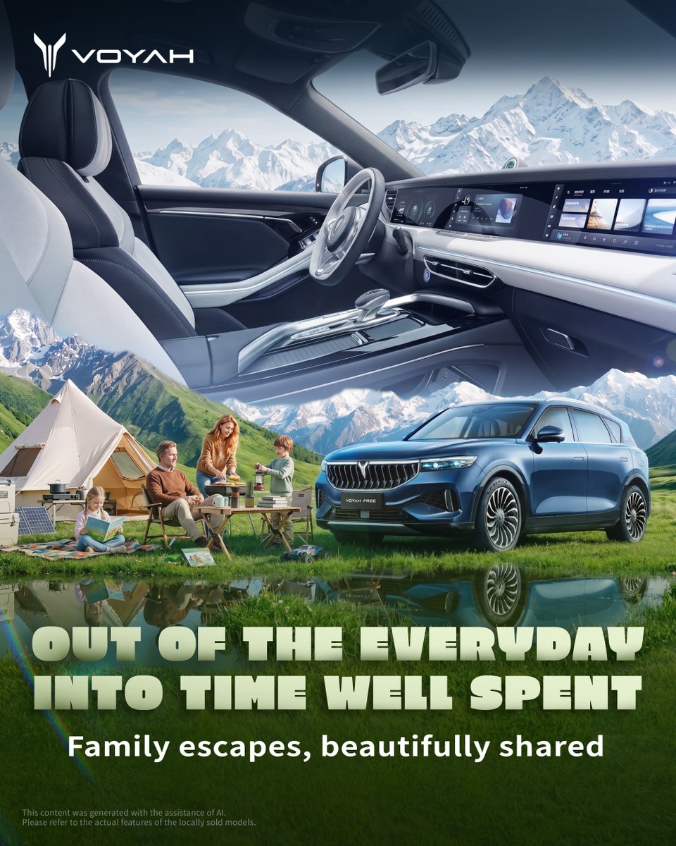 VOYAH_Motor's tweet photo. 🌿 Leave the schedule behind and let the day unfold at its own pace. With #VOYAH, a family escape becomes time beautifully shared. ✨

#VOYAH #FreedomToExplore #DriveTheAesthetic #FamilyTravel https://t.co/Vzlnm4vUEP