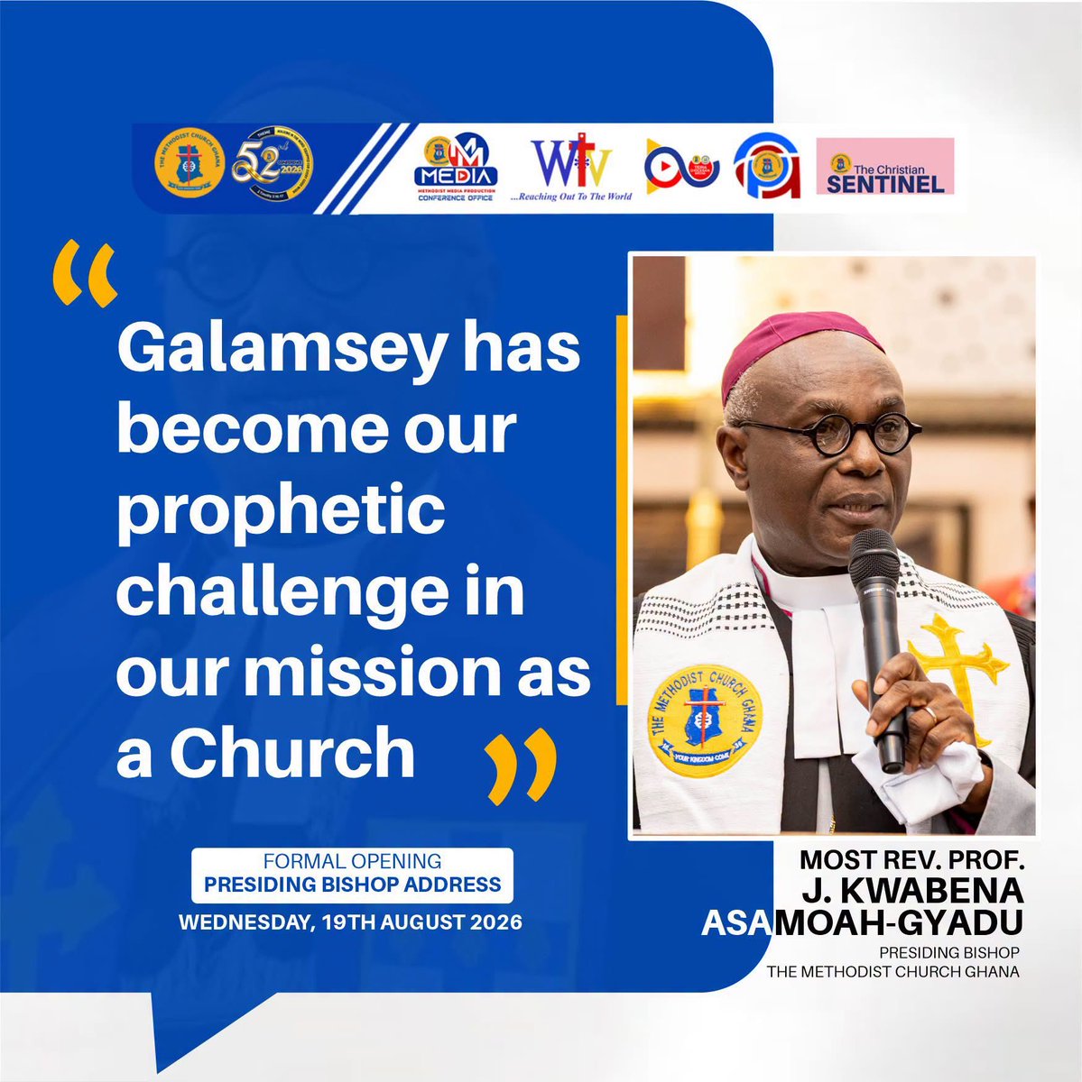 MethodistChGh's tweet photo. “Galamsey has become our prophetic challenge in our mission as a Church.” — Presiding Bishop

#Conference2026
#TemaDiocese
#WTVGhana
#TheMethodistChurchGhana https://t.co/fmzEZtfGiX