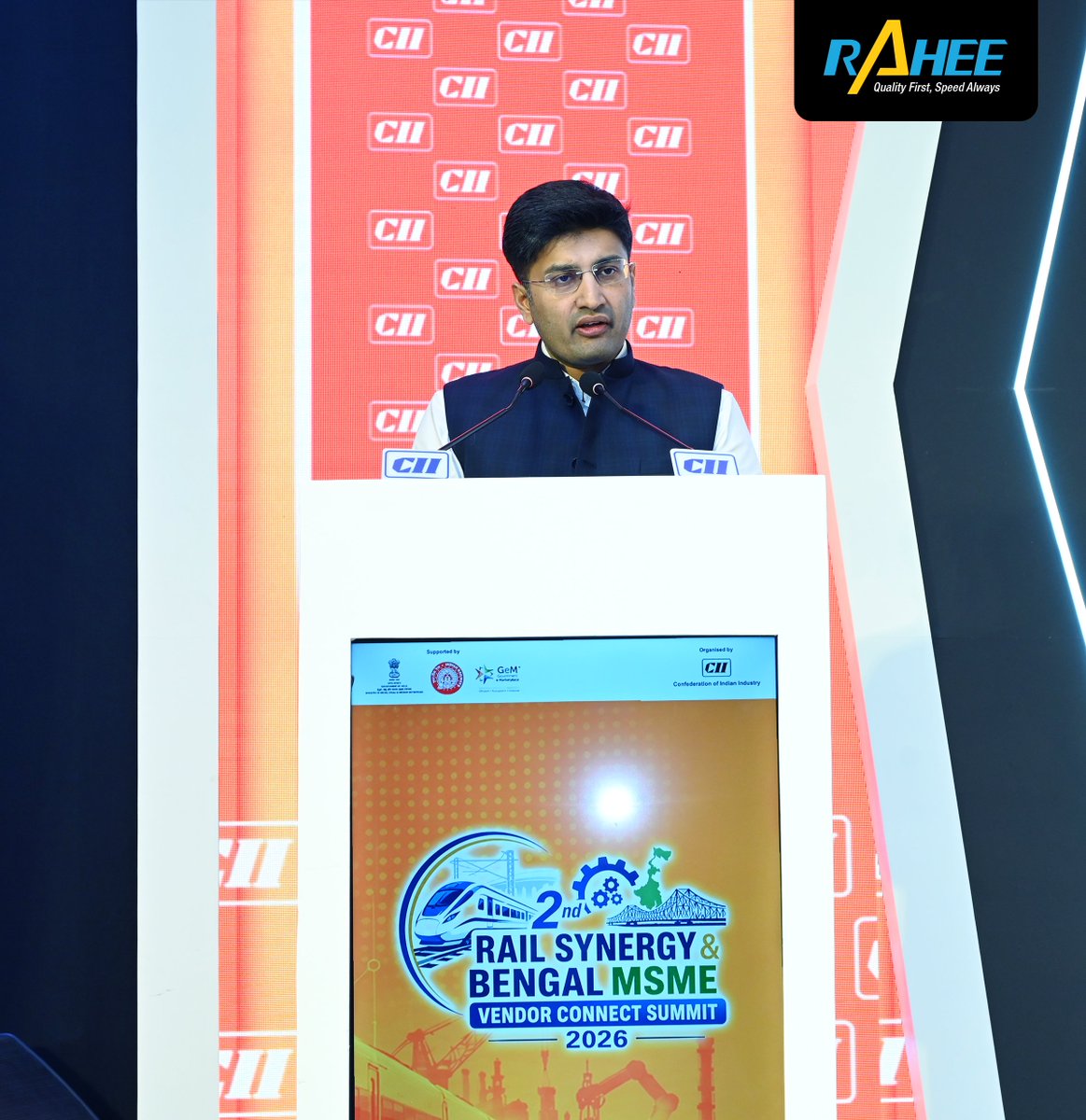 RaheeGroup's tweet photo. It is indeed a moment of pride for @RaheeGroup to have participated in the second edition of the Rail Synergy &amp; Bengal MSME Vendor Connect Summit 2026, organized by the CII on Wednesday, 19 August 2026, at ITC Sonar, Kolkata. #RaheeGroup #CII #RailSynergy2026 #BengalMSME #CII4ER https://t.co/ZWy61CMGl0