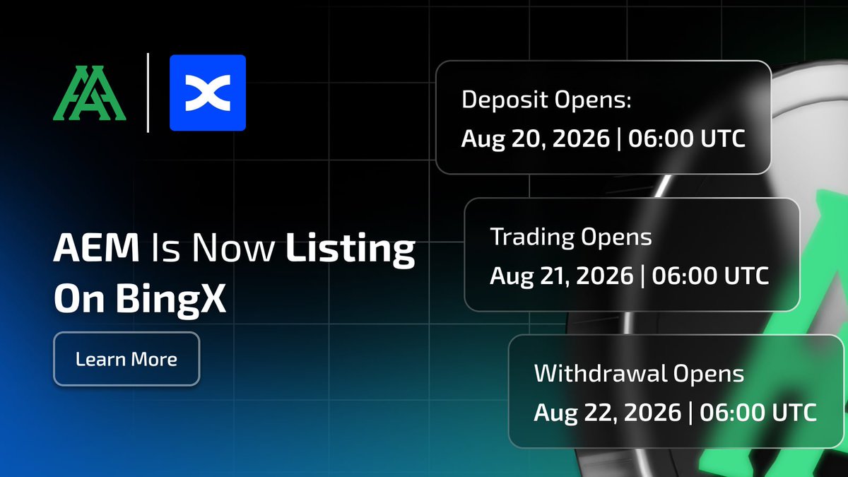 Athledium's tweet photo. 🎉 $AEM is now listed on @BingXOfficial!

💱 AEM/USDT
📥 Deposit: Aug 20, 06:00 UTC
📈 Trading: Aug 21, 06:00 UTC
📤 Withdrawal: Aug 22, 06:00 UTC

ℹ️ Info: https://t.co/xqxPozVpv8

Verified activity, on-chain funded by real revenue, not token issuance.

$AEM · BEP-20 · BNB Smart Chain