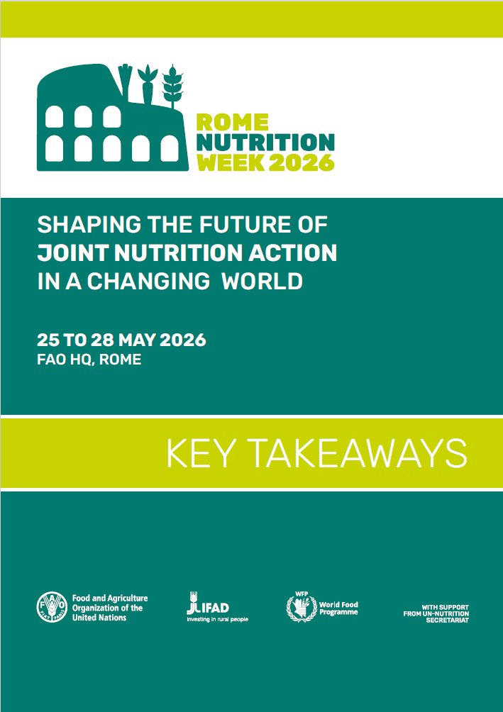 UN_Nutrition's tweet photo. From dialogue to action: what lessons emerged from #RomeNutritionWeek2026?
The #RNW26 #KeyTakeaways are now live. Bringing together highlights from the Week, they capture priorities for shaping stronger, more coordinated nutrition action.
๐Read it here: https://t.co/1jeRPpDEJQ https://t.co/qE0ZV7rEef
