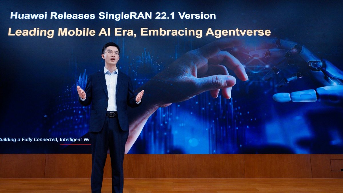 HuaweiWireless's tweet photo. Recently, Huawei has released SingleRAN 22.1—the first commercial software version for the Mobile AI era. 💫

Huawei welcomes more partners to join us, accelerating the commercial deployment of SingleRAN 22.1 and embracing Agentverse future.