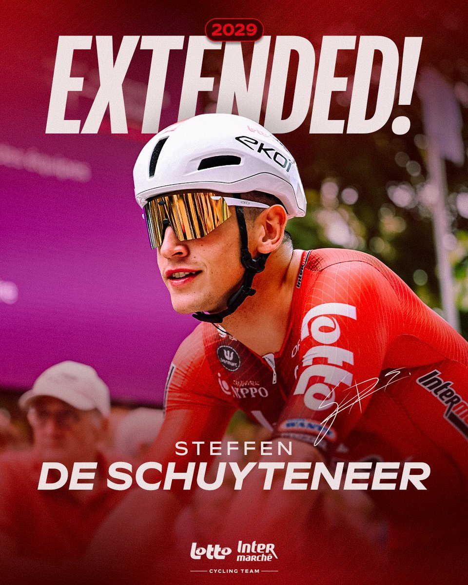 LottoIntermarch's tweet photo. Talented sprinter Steffen De Schuyteneer extends with Lotto-Intermarché until 2029 🔒

Since his journey began in our Development Team @LottoWanty, Steffen has shown great potential and now prepares for his first Grand Tour: La Vuelta.

https://t.co/qvGi9PQ2js https://t.co/b37nS5c3oS