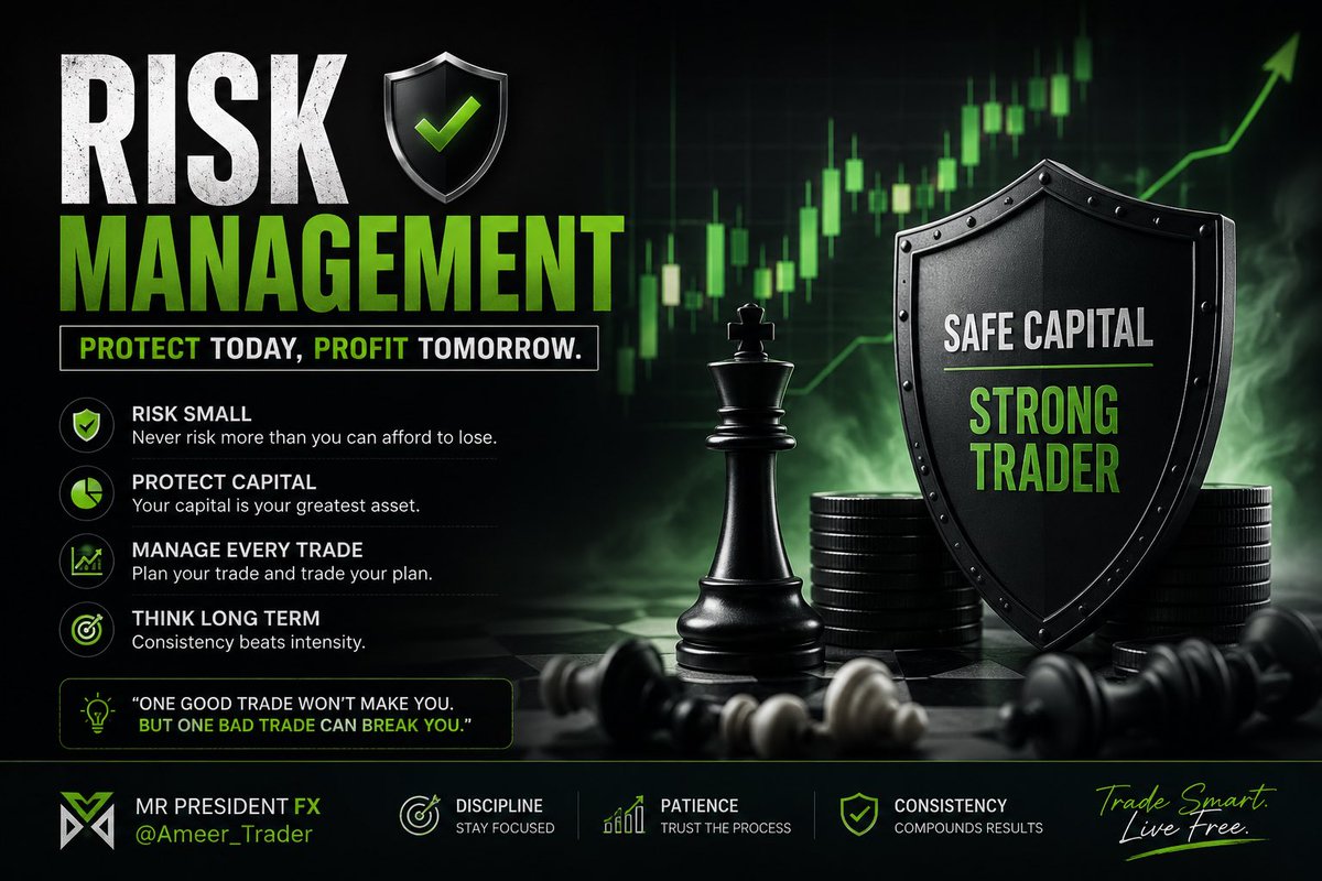 Ameer_Trader's tweet photo. Risk management first. Profits second.

You don’t need to win every trade.

You need to make sure one bad trade can’t destroy your account.

Protect your capital.
Stay in the game.
Let consistency do the rest. 📊
#Focus @sirrillahfx @_SaniHamza @SpeedouForex https://t.co/HzFPby040g
