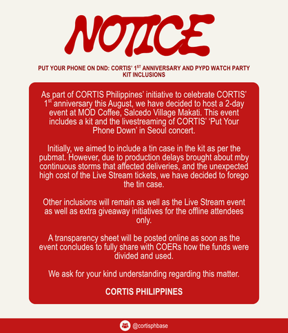 cortisphbase's tweet photo. [NOTICE] Regarding the kits for the upcoming 'PUT YOUR PHONE ON DND' event at MOD Coffee, Salcedo Village, Makati.

Please read with patience. DMs are open for further questions. https://t.co/pisTPx2gL3