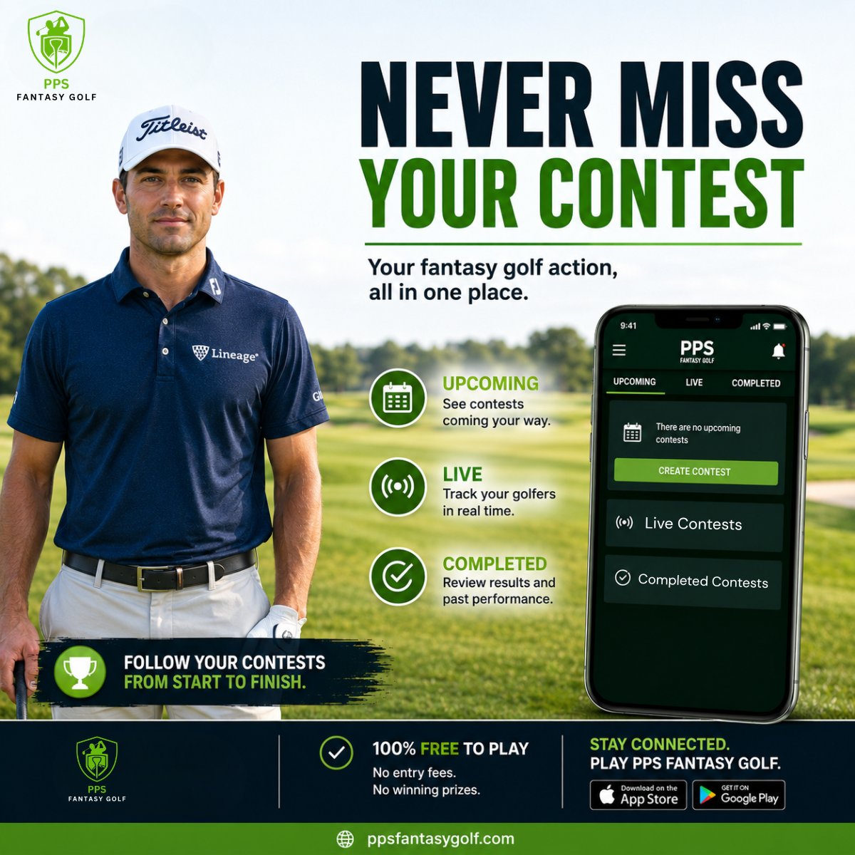 fantasygolfpps's tweet photo. Follow the action. Track golfer performance. Build your fantasy lineup with PPS Fantasy Golf. 100% free to play. No entry fees. No winning prizes. https://t.co/QeTV0G0AOO