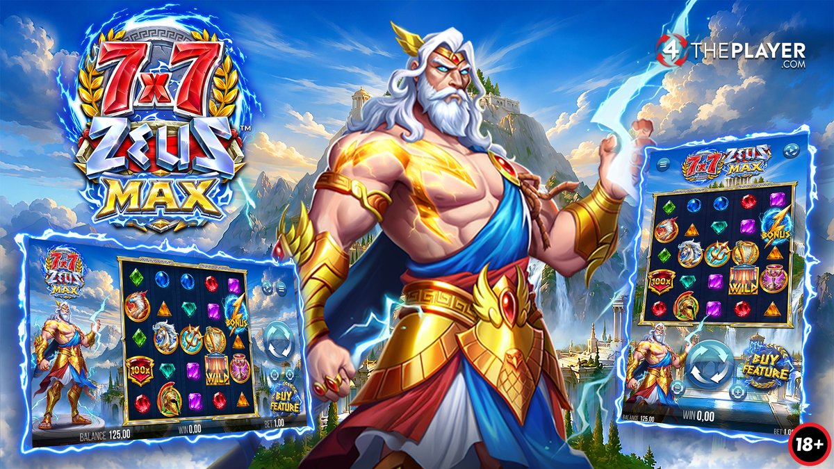 4ThePlayercom's tweet photo. We’re thrilled to announce the exclusive release of our latest slot, 𝟳𝘅𝟳 𝗭𝗲𝘂𝘀 𝗠𝗮𝘅, ahead of its full release via @YggdrasilGaming on the 𝟯𝗿𝗱 𝗼𝗳 𝗦𝗲𝗽𝘁𝗲𝗺𝗯𝗲𝗿!⚡🪙

Are you ready to harness the might of Zeus with thunderous wins?!

Then expand your wins in 7x7 Zeus Max, an electrifying return to our player-favourite slot, now featuring Multipliers up to 500x, Locked Multipliers, and the mighty Zeus!

Symbols pay anywhere – 7 or more of a kind anywhere on the reels is a win! Winning symbols will disappear to let new symbols fall in, including Multipliers that double with every win!

Massive Multipliers can now land with locks that break open after 3 wins! Zeus sits beside the reels, constantly charging from lightning coins that fly in from the game. At any time, he can strike the reels and release those locked multipliers, adding a brilliant extra layer of excitement to every spin!

Thunder Scatters can land anywhere on reels, expanding the reels to up to 9 wide or high! Expand the reels up to a magnificent 7x7 for the maximum number of symbols!

Reach Olympian heights in Divine Free Spins, where Thunder Reels and Win Multipliers persist and increase to almighty sizes!

Are you ready to ride the lightning and storm your way to fortune? 💎

🔞| https://t.co/TxO52LEWun| Play Responsibly