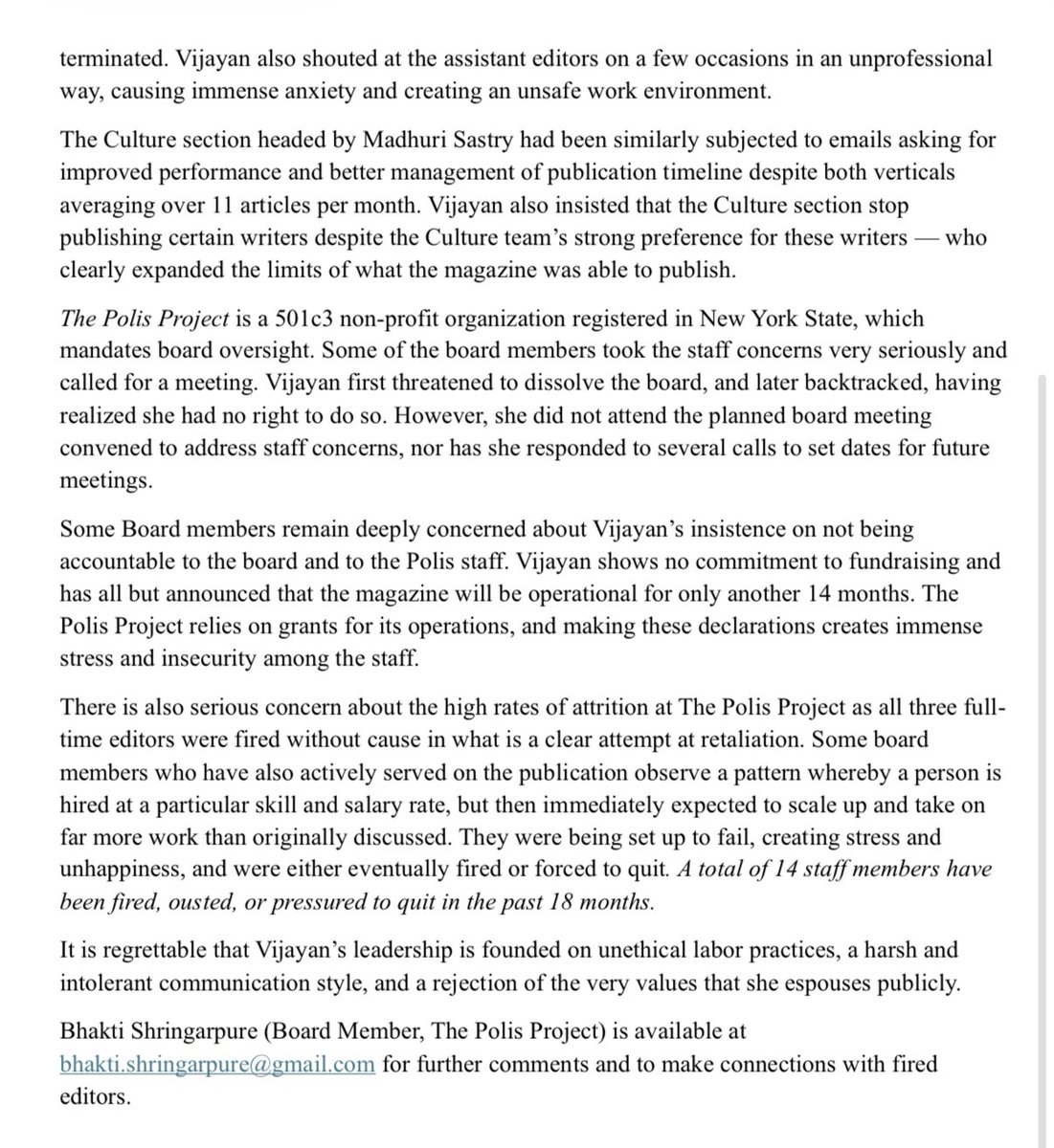 gaachburi's tweet photo. Very disturbing news from the Polis Project. Can progressive organisations please also follow feminist praxis wrt their employees and behind the scenes? cc @NWM_India https://t.co/Cf6UhAB9N0