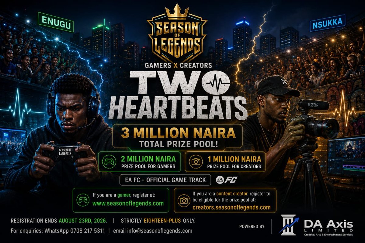 Benking443's tweet photo. 🎮 ENUGU GAMERS, THIS ONE IS FOR YOU! 🔥

Think you have what it takes to compete with the best gamers in Enugu and Nsukka? Then it’s time to put your skills to the test! 🏆

💰 ₦2 MILLION PRIZE MONEY + LOTS MORE!

We’re building a thriving gaming ecosystem in Enugu, and we’re kicking things off with a massive gaming competition.

This is your chance to:
🎮 Compete against top gamers
🏆 Win big
🤝 Connect with gamers across Enugu
🚀 Become part of something bigger

Don’t just play the game. Come prove you’re one of the best.

Enugu gamers, ARE YOU READY? 🔥🎮