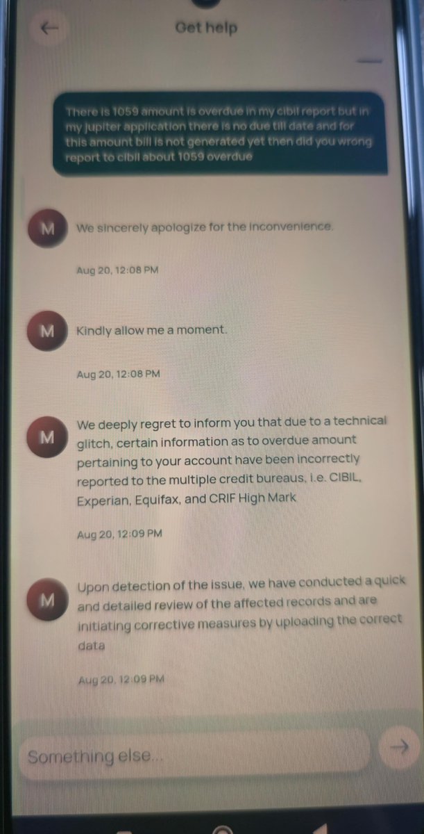 im92aksh's tweet photo. @TheJupiterApp @TheJupiterApp Your team confirmed the ₹1,059 CIBIL overdue was due to a technical glitch.This incorrect entry is affecting my credit profile as I’m planning a home loan. Please correct it urgently across all bureaus, or I’ll approach the appropriate authorities. #CIBIL #Jupiter https://t.co/QyqnAcisxA