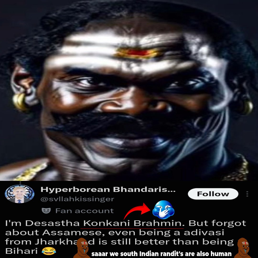 captainYami69's tweet photo. You're literally a south indian ponga r@ndit a bihari daalit is more aryan than u subh#man idli lungi ramdit's
If i ever saw a group of u south idlis lemurrs irl it would be my worst nightmare cuz seeing u all through my phone screen already makes me feel sick &amp; dizzy 🤢🥴 https://t.co/M09ahGIMR8