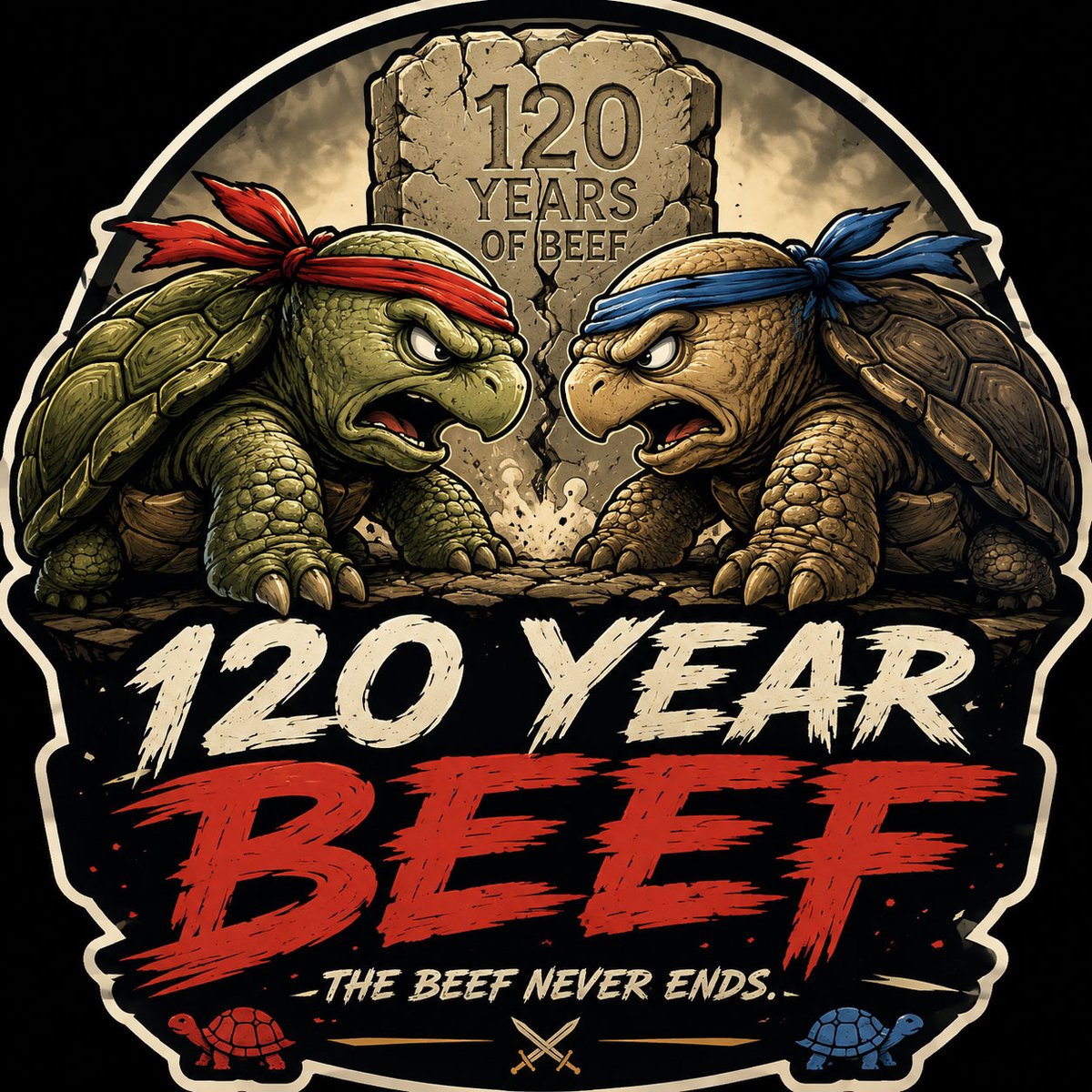120YearBeef's tweet photo. THE BEEF IS GETTING REAL. 🐢⚔️🐢

🔴 Red Turtle.
🔵 Blue Turtle.
120 years of internet beef and neither side is backing down.

Now they’re heading to BNB Chain. 🔥

Whose side are you on?

🔴 RED or 🔵 BLUE?

$120YRS

THE BEEF NEVER ENDS. https://t.co/MZ5IvlEuwf
