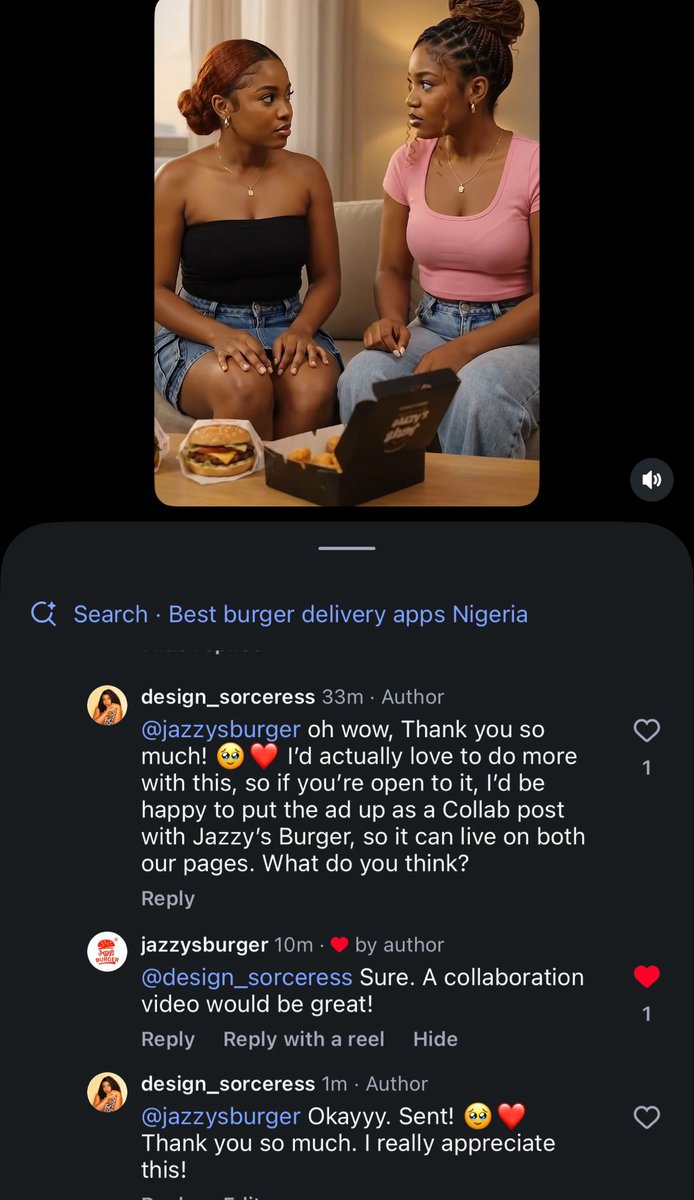 DesignSorceress's tweet photo. Jazzy’s Burger noticed the spec ad I created for them!

They commented on the ad, reposted it, and now they’ve even collaborated on the ad with me on Instagram. ❤️

This is the first brand to acknowledge one of my spec ads, and I’m really taking this as a good sign. Onwards! 🚀 https://t.co/3CXFCOtdBi