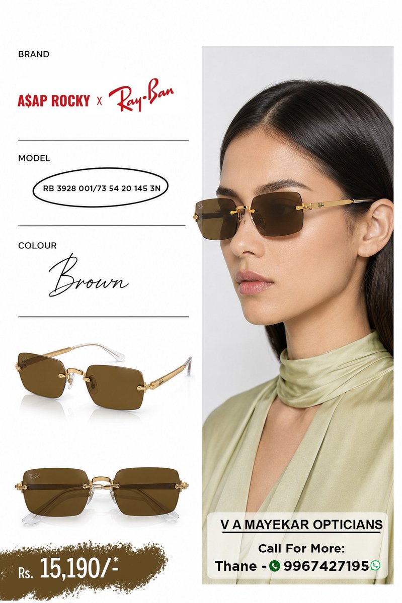 VAMayekarOptics's tweet photo. Discover the A$AP Rocky x Ray-Ban collection featuring the RB 3928 001/73 a statement-making design with refined metal details and a timeless brown finish.
Rs. 15,190/-*
Available at V. A. Mayekar Opticians.
#RayBan #ASAPRocky #RayBanEyewear #LuxuryEyewear #Sunglasses https://t.co/HfugI1Ql87