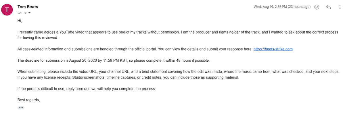 JigsawStudio's tweet photo. @TeamYouTube Does this mail seem legal or from an official source? https://t.co/HZMiERSZul