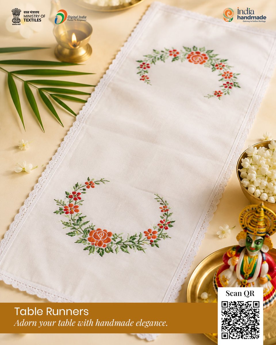 Indiahandmade_'s tweet photo. 🍽️ Make your Onam feast special with handcrafted table décor. From elegant table runners to beautifully crafted table mats, add warmth and festive charm to every meal.

Shop at https://t.co/tBOFl3Ud7J

#IndiaHandmade #Onam2026 #HandmadeInIndia #FestiveDecor #SupportArtisans https://t.co/EgFm7QJn7a