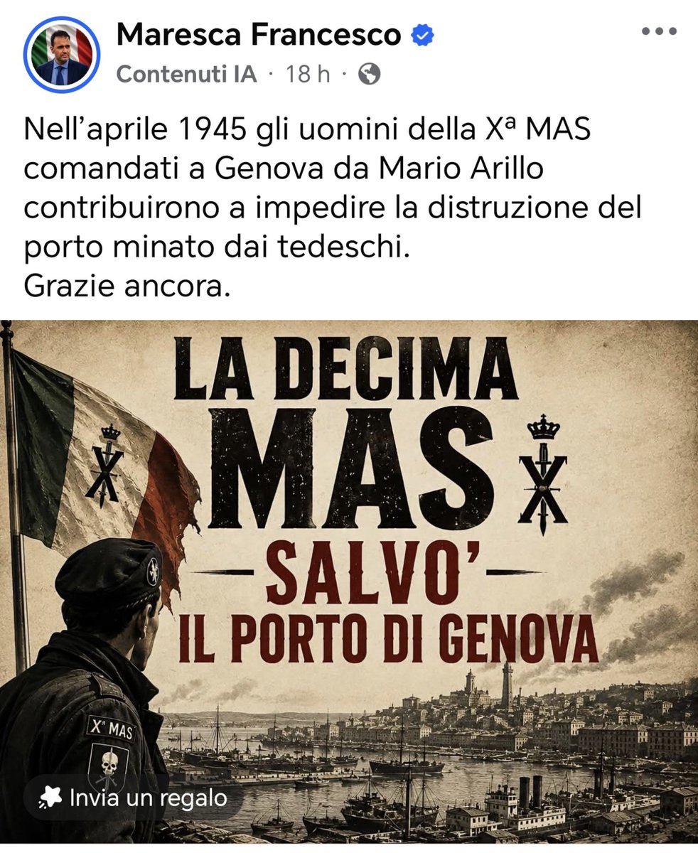 AlekosPrete's tweet photo. L’ennesimo vergognoso tentativo revisionista. Il porto di Genova fu salvato dall'insurrezione del CLN e dagli operai che disarmarono le mine. La Xª MAS salvò solo se stessa.
​Il consigliere Maresca (ex FdI) chieda scusa alla città e si dimetta. #matrice https://t.co/hEzcNxIZEn