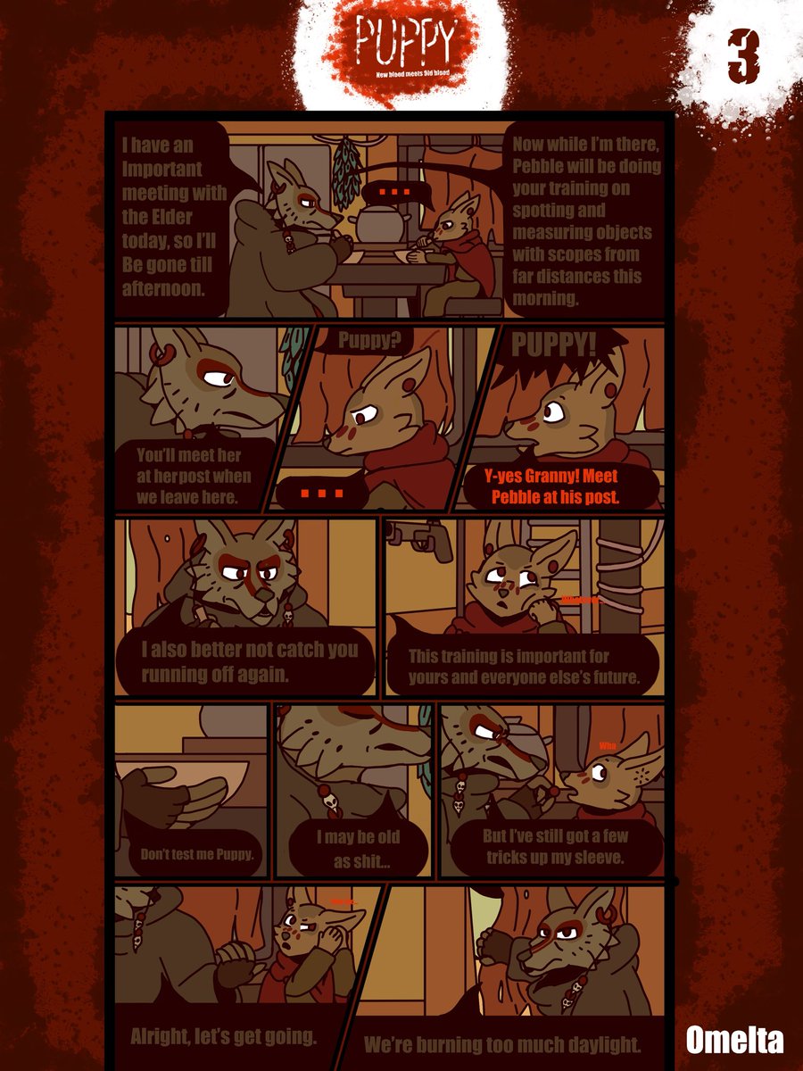 OmeltaBeast's tweet photo. Good day! Here’s the first 4 pages of my fancomic Puppy: New Blood meets Old Blood based off of the game Laika: Aged Through Blood by Brainwash Gang! 
Warning this does contain spoilers since this takes place after the game! Enjoy!
#LaikaAgedThroughBlood #Fancomic
 #Fanart https://t.co/0L2yR4hwjP