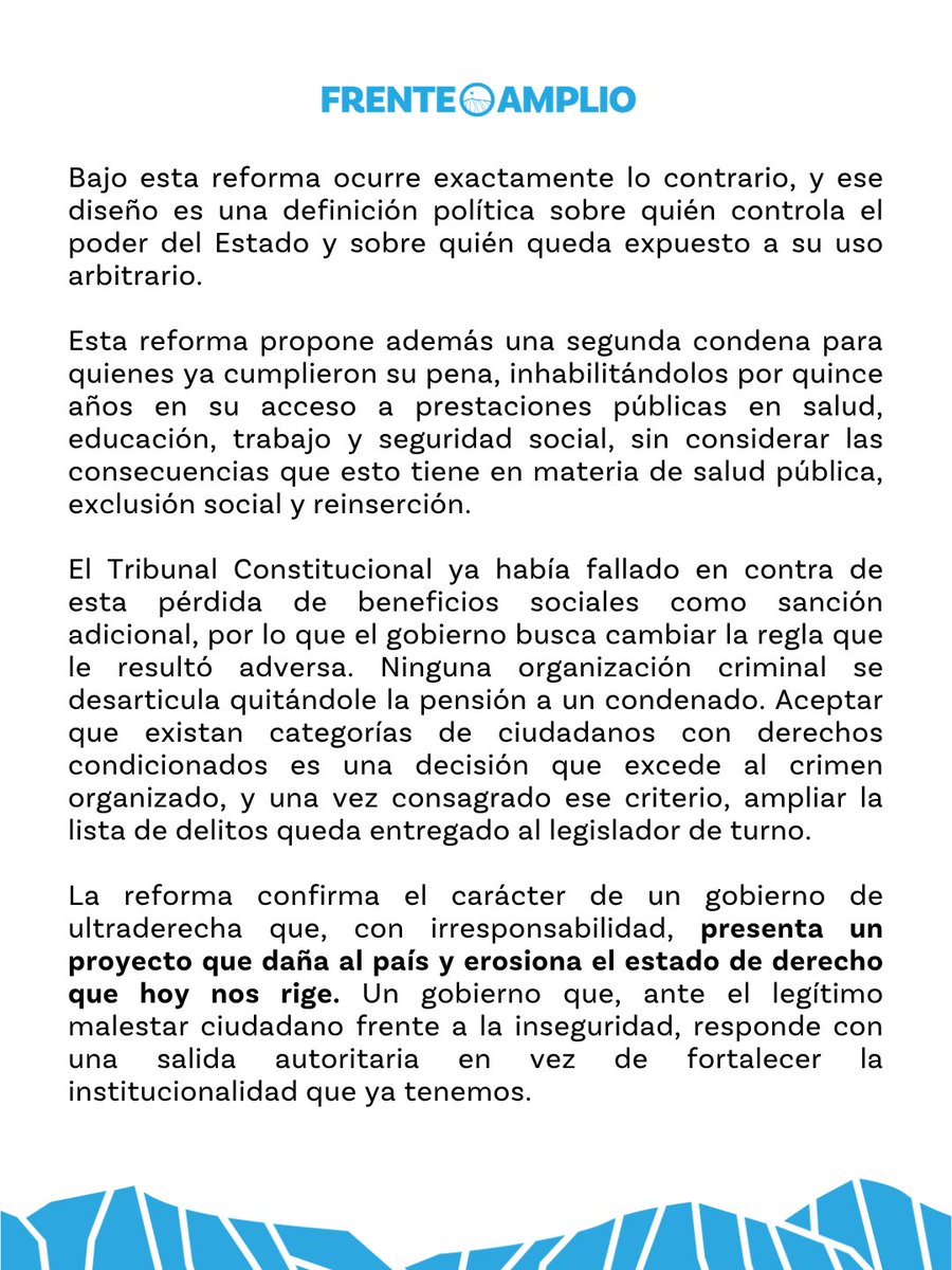 elfrente_amplio's tweet photo. 🔹 Declaración pública ante la reforma constitucional de persecución ciudadana. https://t.co/gRp3JK0rmg
